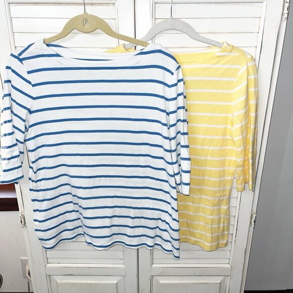 Christopher & Banks Women Striped 3/4 Sleeve Crew Neck T-Shirts Set of 2 Med - Picture 1 of 6